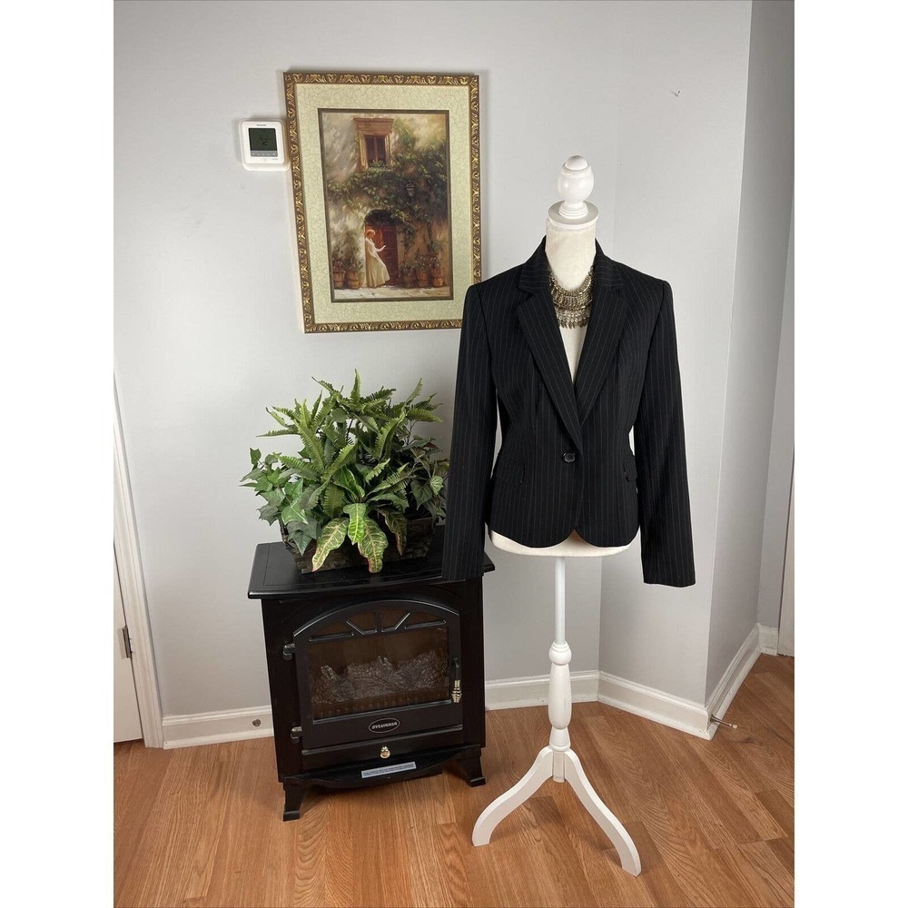 Nine West Blazer Black 6 Coral Color Women Jacket Striped Fully Lined Padded Sh